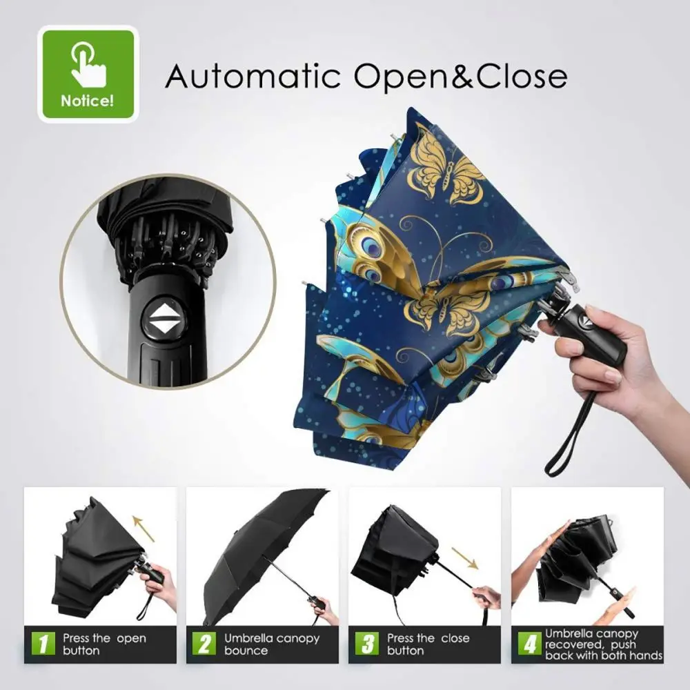 Автоматический зонт летающий Золотой ювелирный Зонт с бабочкой на синем