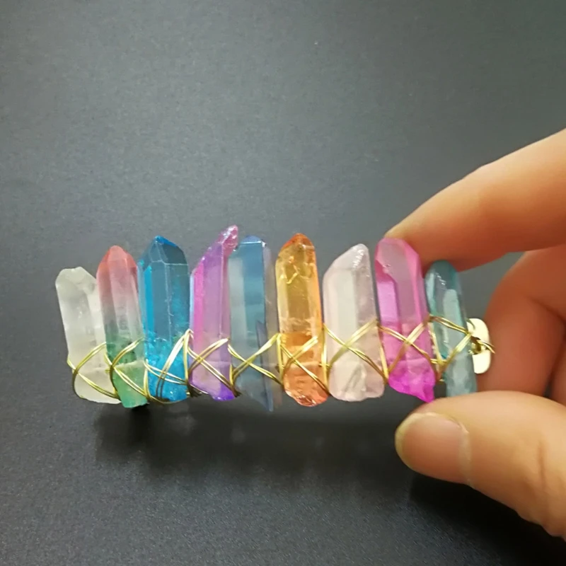 

Women Retro French Spring Hairpin Clip Rainbow Raw Crystal Quartz Hair Barrette