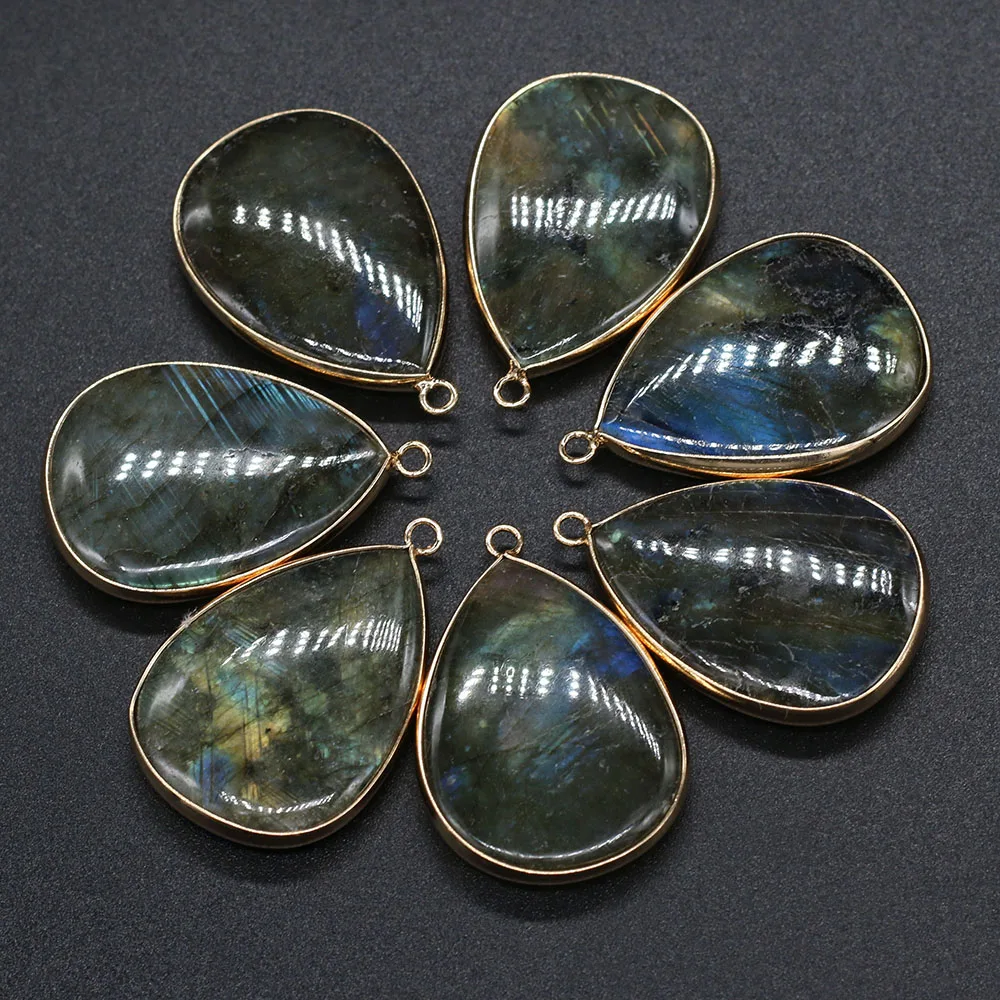 

Spot Natural Flash Labradorite Pendants Charms Water Drop Shape Stone Pendants DIY for Necklace or Jewelry Making 22x40mm