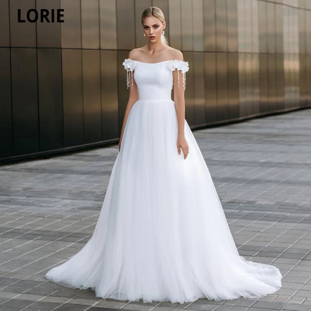Белое свадебное платье принцессы LORIE с вырезом лодочкой и открытыми плечами