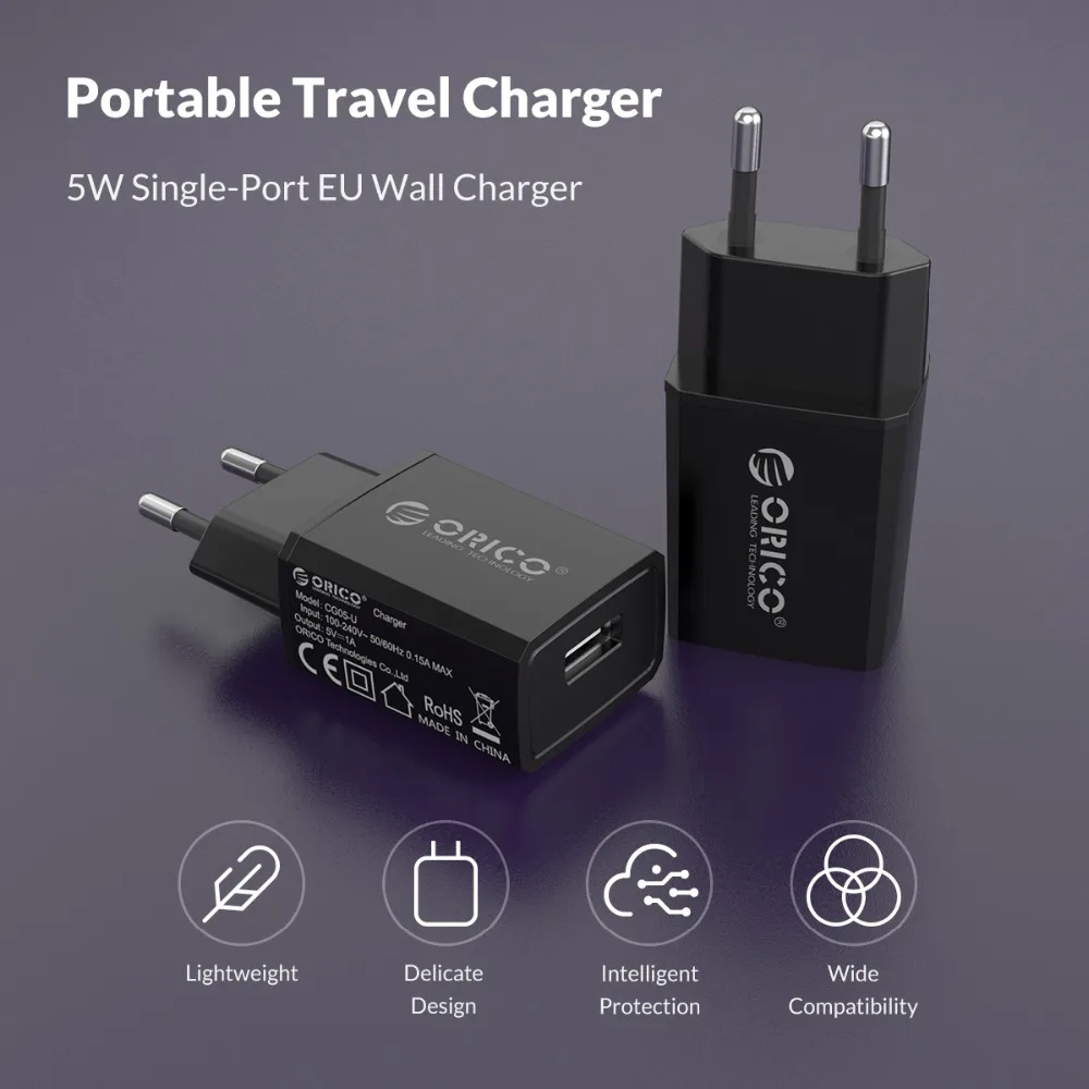 ORICO 5V1A 5V2A USB дорожное зарядное устройство, зарядное устройство для мобильного телефона, настенный адаптер с европейской вилкой для iPhone, samsung, Xiaomi, huawei