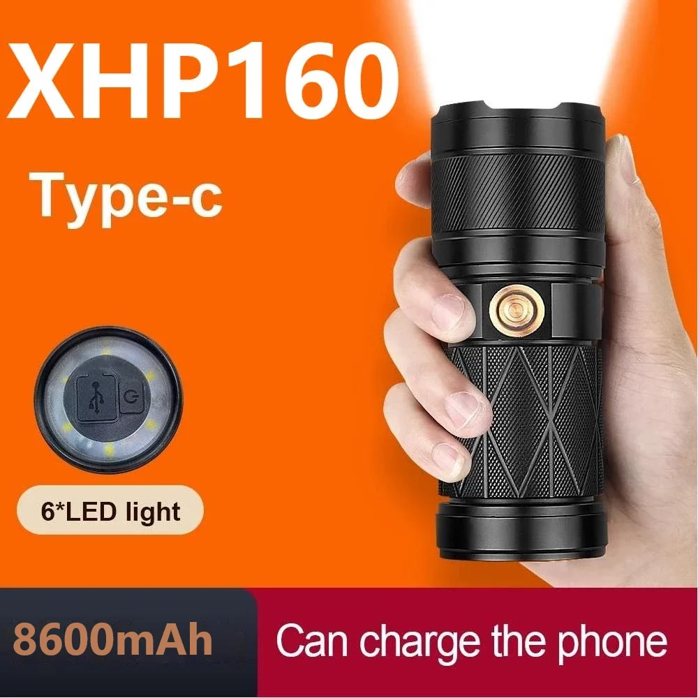 

Новинка, самый мощный светодиодный фонарик Usb типа C XHP160, перезаряжаемый светодиодный фонарик со встроенным аккумулятором, тактическая вспы...