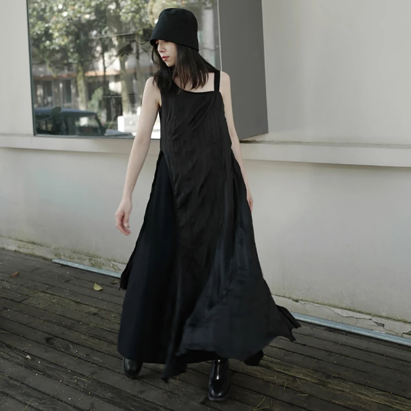 

SHENGPALAE Asymmetry White Fake Two Piece Dress Women's Summer 2021 New Spaghetti Strap Mid-calf Split Dresses Female Tide 5E151