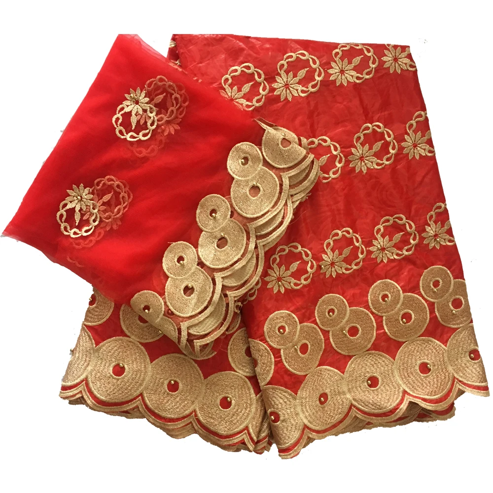 2019 золотисто красная кружевная бисерная ткань парча из Африканской Гвинеи
