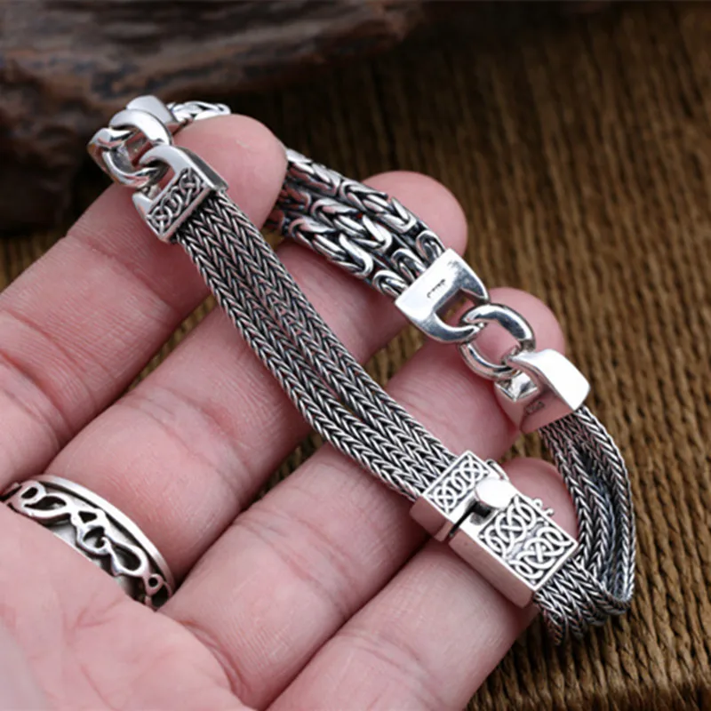 S925 Стерлинговое серебро цветные браслеты для мужчин и женщин ретро Твердые