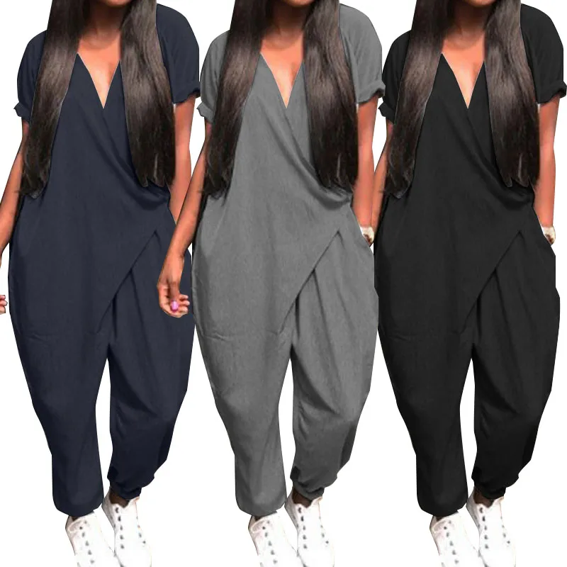 Plus Size Overalls Women's Jumpsuits 2021 ZANZEA Fashion Casual Harem Pants V Neck Button Playsuits Female Short Sleeve Romepers