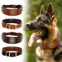 durable leather dog collar cool spiked studded pet dogs collars adjustable for medium large dogs pitbull l xl