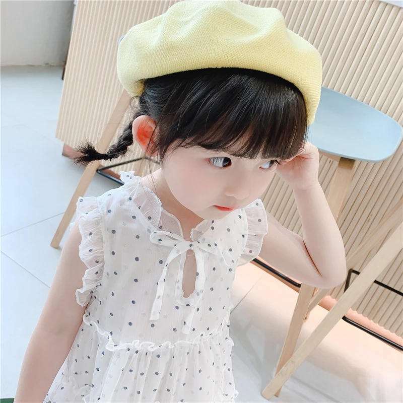 

White Girls Dress Summer Girls Sleeveless Chiffon Polka Dot Dress Princess Dress Girl Children Clothing