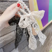 spring and summer models of small fragrance pearl lace bow temperament ribbon hair ring hair accessories