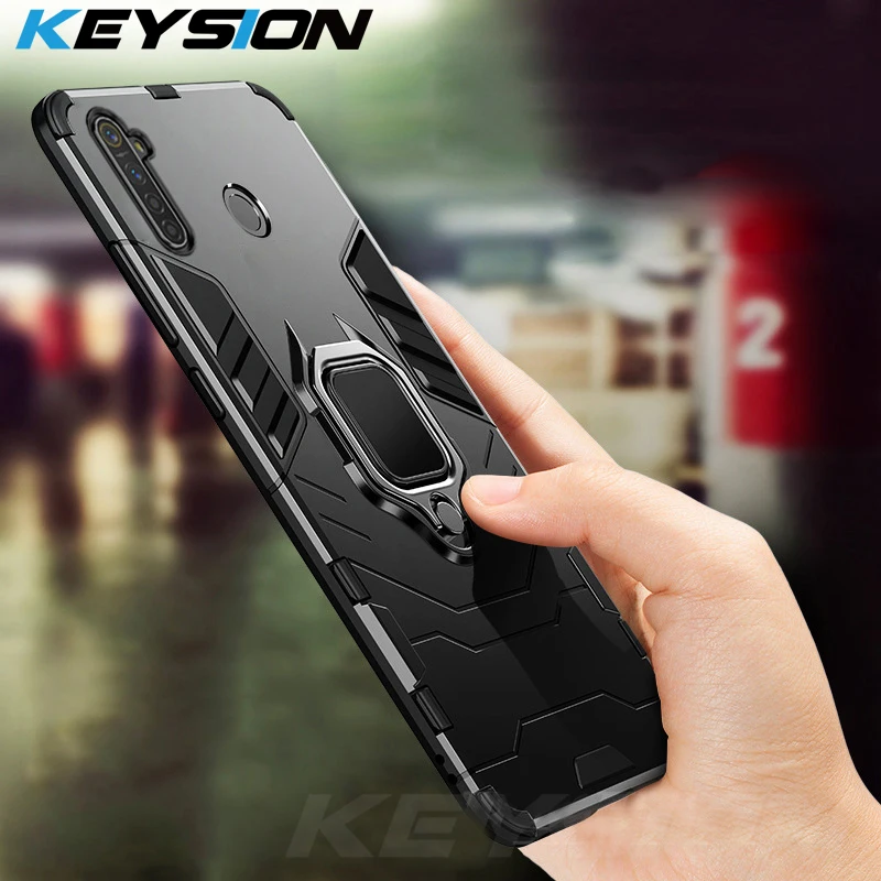 KEYSION Shockproof Armor Case for OPPO Realme 6i 6 Pro Ring Stand Bumper Silicone + PC Phone Back Cover for Realme 5i 5 Pro
