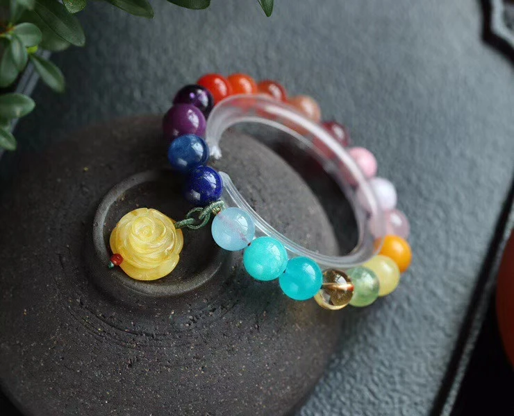 Браслет из разноцветных камней натуральный Радужный Амазонит лазурит янтарь