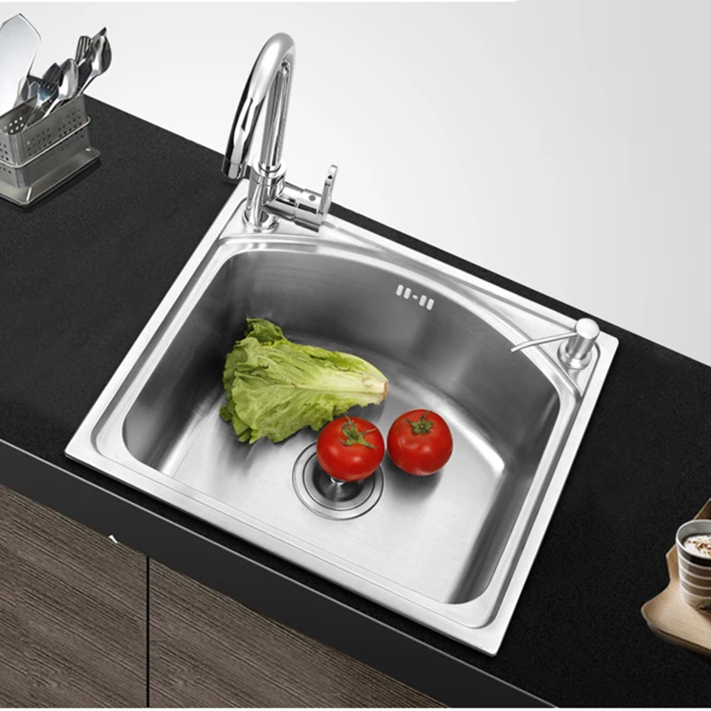 

sink Free shipping single groove single bowl vegetable washing basin pots 304 stainless steel Kitchen Sinks with Soap dispenser