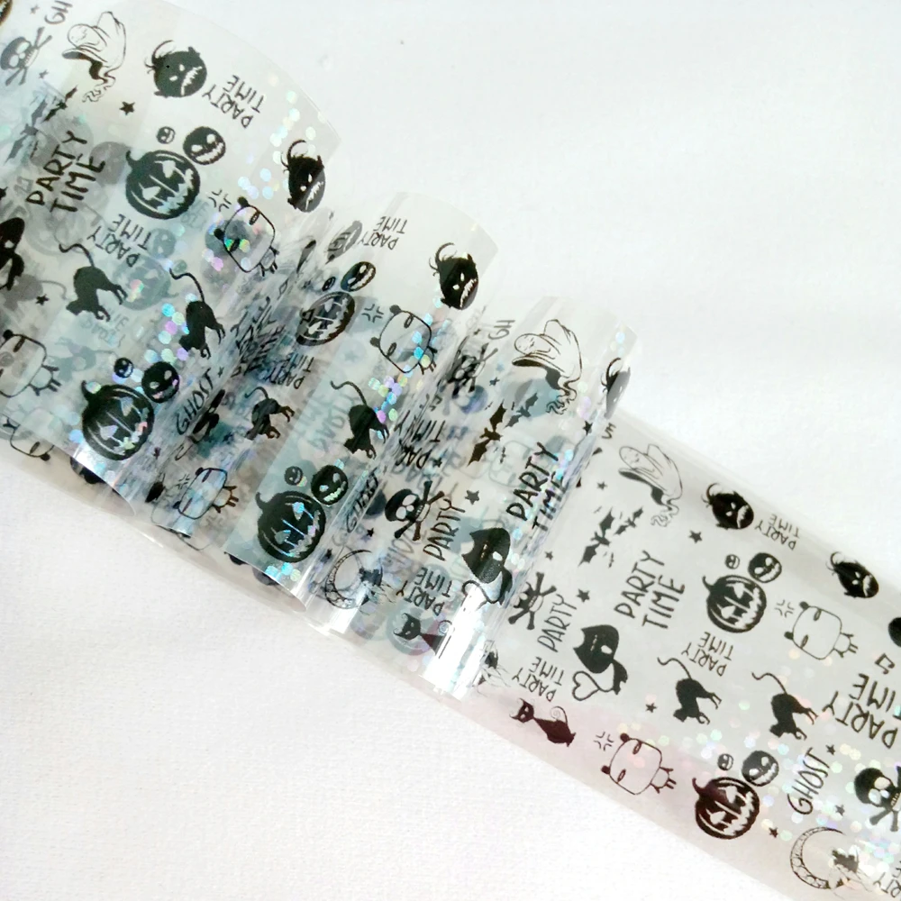 

100cm Holographic Clear Transfer Foil Halloween Nail Stickers Pumpkin Ghost DIY Fingernail Art Decals Manicure Tool