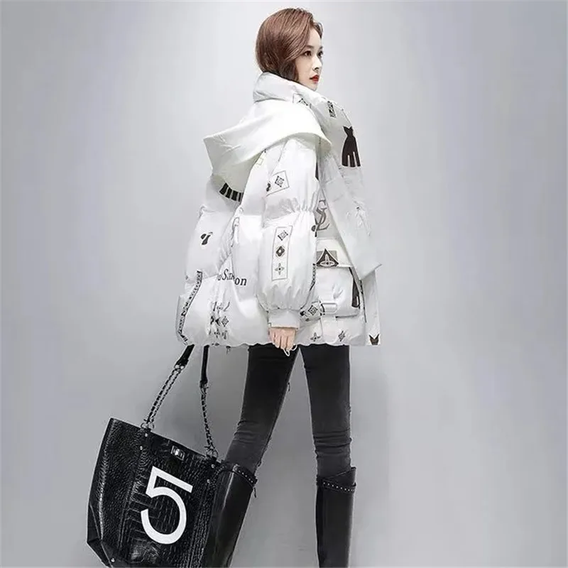 Куртка женская зимняя с капюшоном и принтом на молнии | Женская одежда