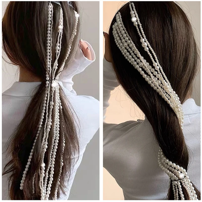 Плетеный свадебные туфли с жемчугом женские аксессуары для волос Мода длинной