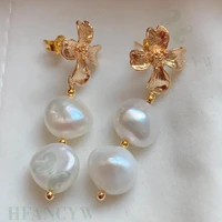 white baroque pearl earring 18k gold flower ear drop hook gift irregular wedding luxury real mesmerizing classic flawless