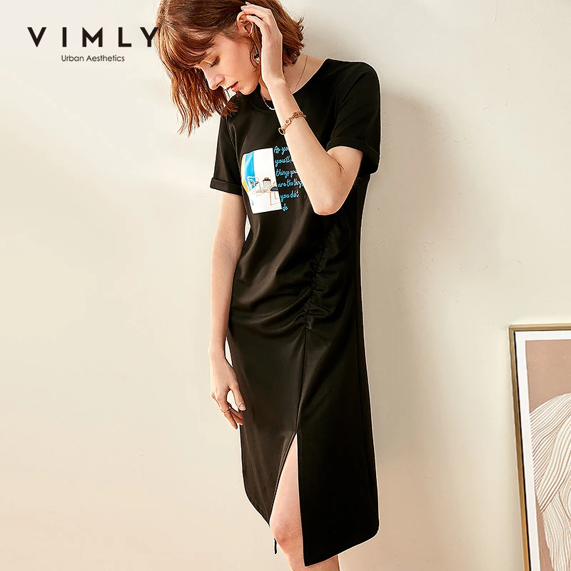 Женское платье с буквенным принтом Vimly однотонное облегающее трапеция круглым