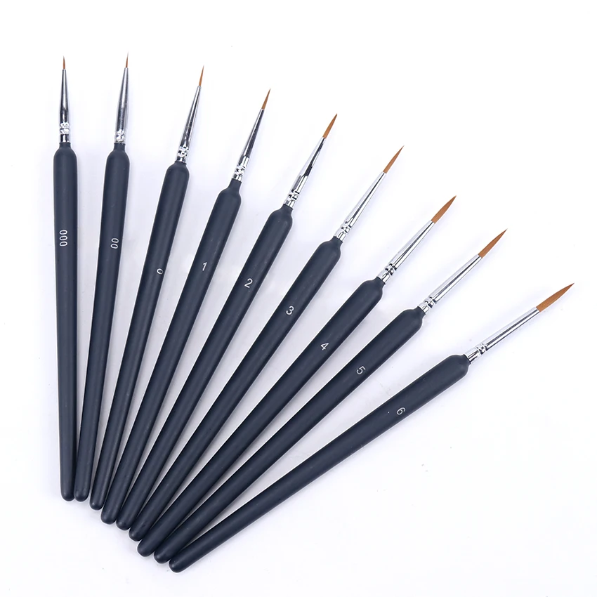 9 шт./компл. Черная Кисть для рисования тонкая ручная роспись Тонкий крючок ручка