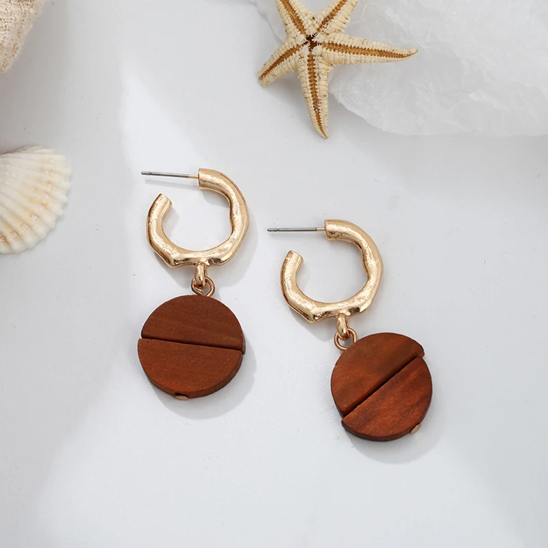 2019 корейские Оптовые массивные деревянные серьги геометрические круглые