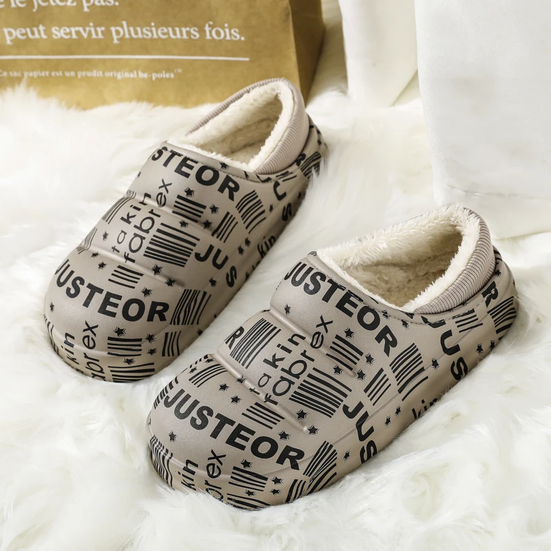 Brand Winter Warm Cotton Slippers Men's Home Shoes Simple Non-Slip Indoor and Outdoor Trend Bread Slippers Waterproof Sandals