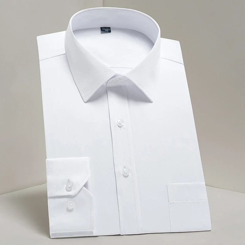 

Men's Classic Long Sleeve Standard-fit Dress Shirts Formal Business Social Simple Basic Design White Work Office Casual Shirt