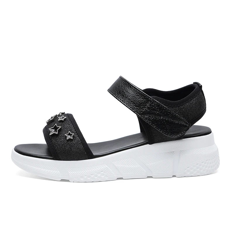 

Open Toe Flat Sandals, Velcro Solid Color Shoes, Women'S Platform Women'S Shoes