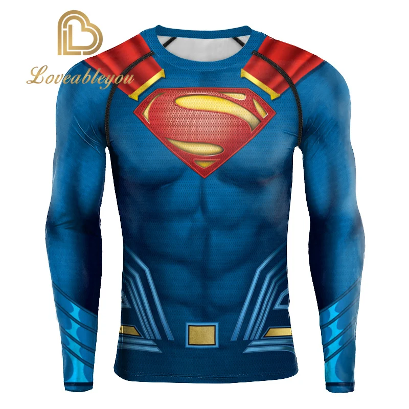 Футболки для фитнеса с длинным рукавом 3D Футболка принтом Супермена Лиги