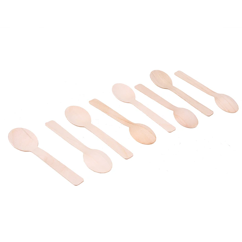 

100PCS Disposable Wooden Spoon Mini Ice Cream Spoon Wood Western Dessert Scoop Wedding Party Tableware Kitchen Accessories