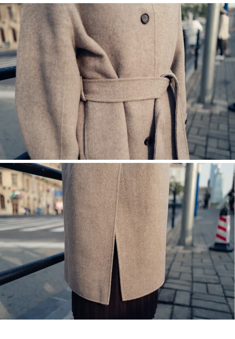 

Collar Coat And Jacket England Style Sashes Women Long Cashmer Coat Loose Solid Women's Woolen Jacket