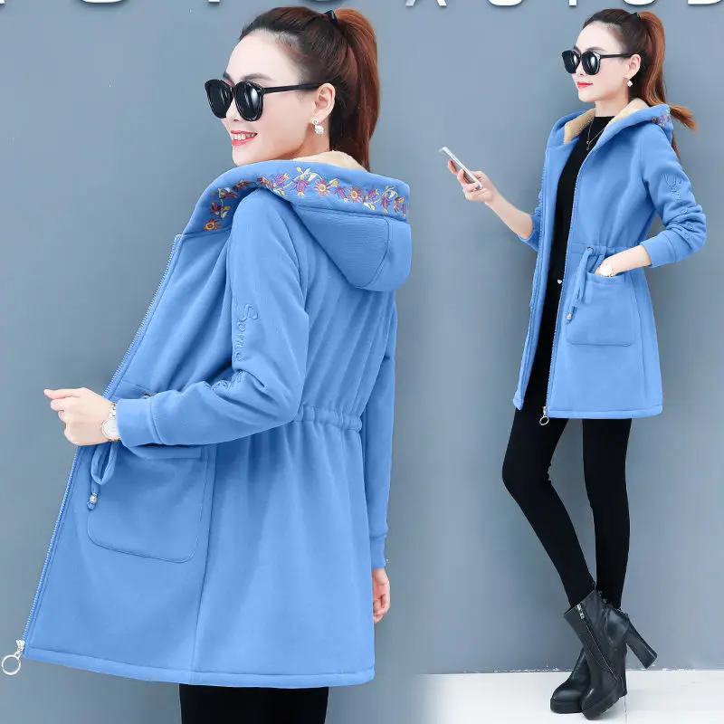 

2022 New Women Winter Trench Mom Add Velvet To Keep Warm Jacket Women's Wind Breaker Loose Women's Trench Coat A460