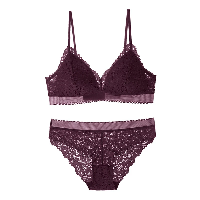 Женский комплект с бюстгальтером и трусиками пуш-апом кружевной тонкими