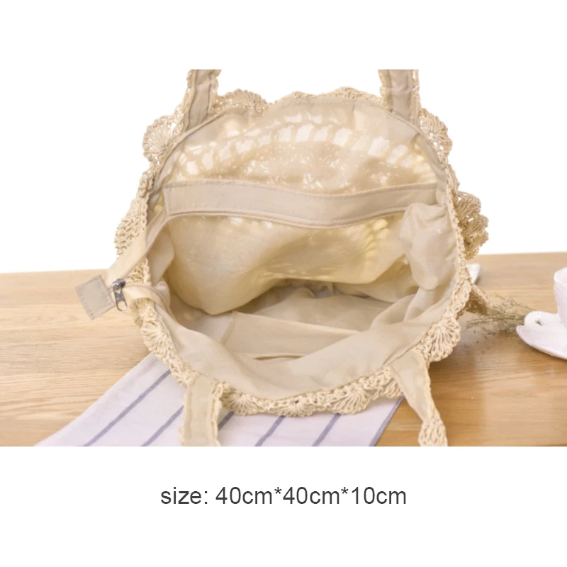 

Women Large Weave Circular Hollow Out Beach Bags Round Straw Bag White Khaki Brown Handbags Designer Big Purse Bolsos De Playa