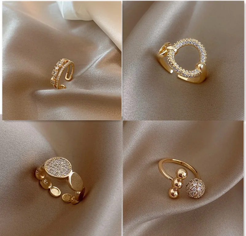 

7 колец, модные стильные открытые геометрические золотые кольца с бриллиантами для женщин, легкие Роскошные ювелирные изделия, модные аксес...