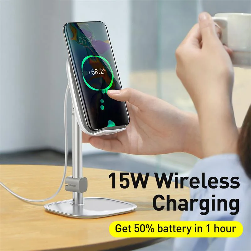 baseus 15w wireless charger stand for iphone samsung xiaomi adjustable tablet stand desktop mobile phone holder for ipad pro air free global shipping