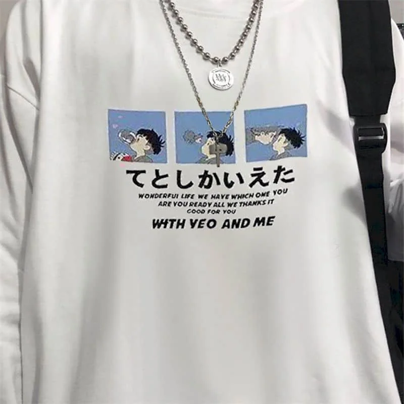 

T-shirt men's spring and autumn fashion fake two loose long sleeve T-shirt Student Korean printing couple graphic t shirts