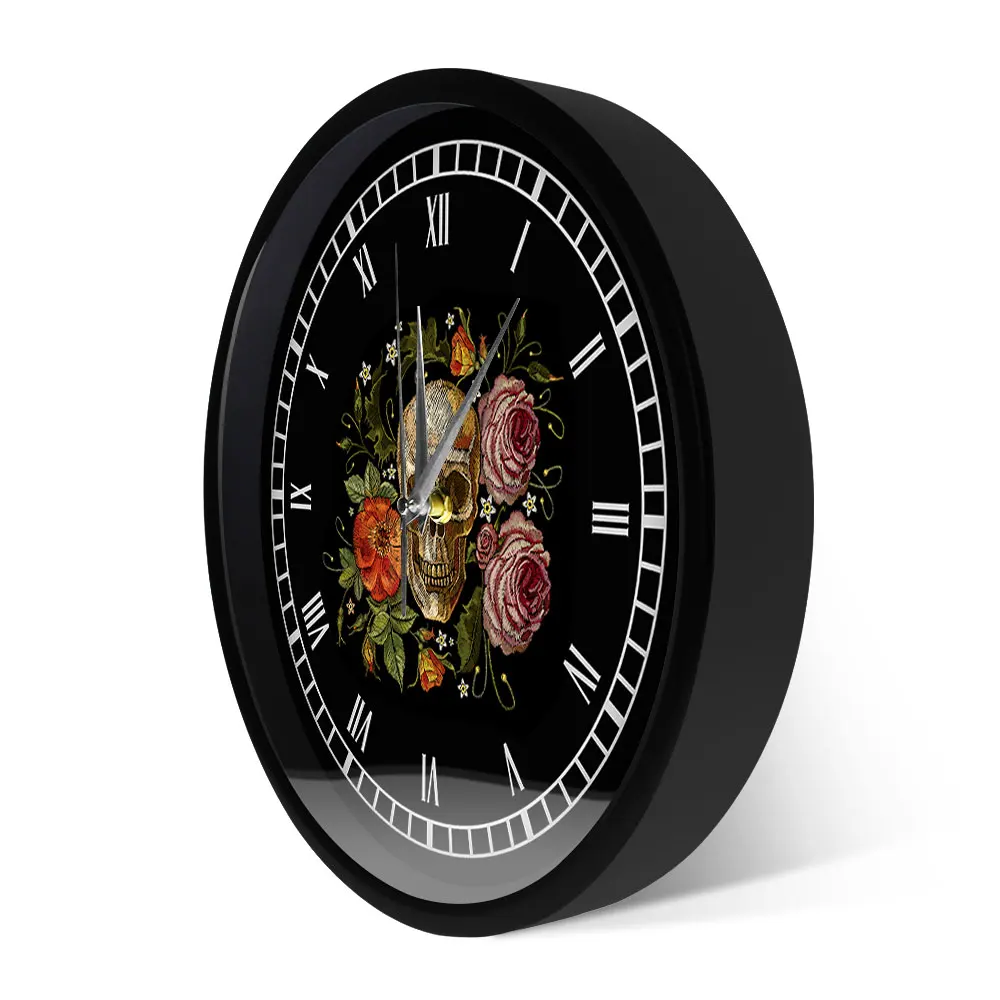 Old School тату черепа розы металлический каркас светодиодный настенные часы