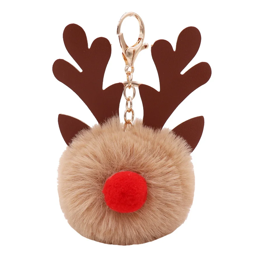 

Cute Fashion Christmas Plush Elk Keychain Women's Car Handbag Pompom Key Chains Key Pendant Key Ring Christmas Tree Decoration