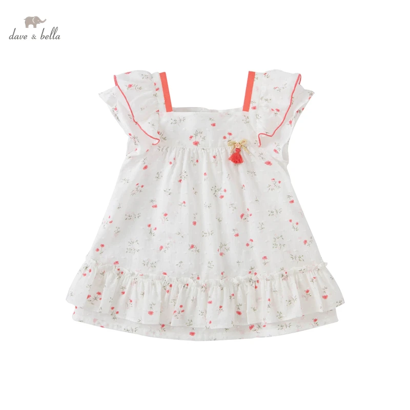 DB17424 dave bella summer baby girl's cute bow floral print dress children fashion party dress kids infant lolita clothes enlarge