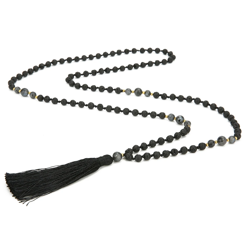 108 Mala Beads 6 мм вулканический камень медитация с узлом полудрагоценные ювелирные