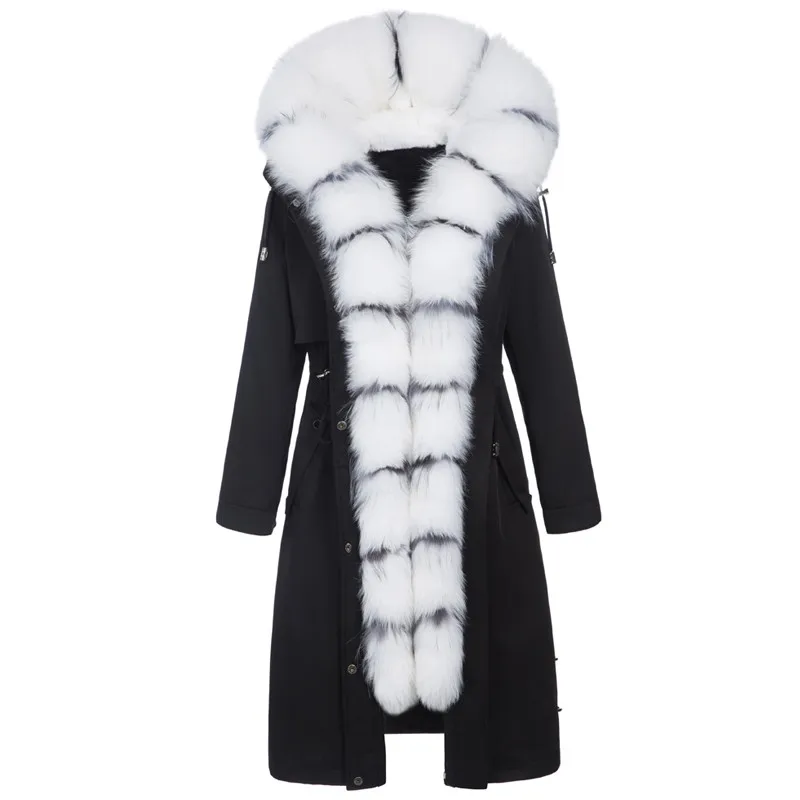 black-fox fur collar AYUNSUE, парка, пальто из натурального меха, зимняя куртка, Женская длинная куртка с кроличьим мехом, женские куртки с лисьим меховым воротником, теплое пальто MY4200 - Цвет: black-fox fur collar