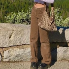 Вельветовые джоггеры Y2K женские штаны карго 90-х, уличная одежда, карамельные коричневые прямые брюки с заниженной талией для девушек