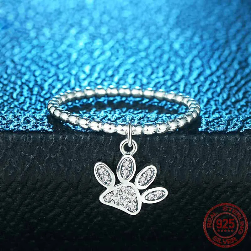 TONGZHE 925 пробы Серебряное кольцо с маленьким котом медведем лапа подвеска