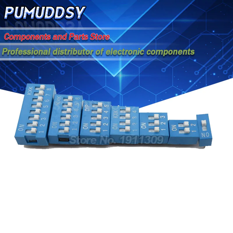 10PCS Slide Type Switch Module 1 2 3 4 5 6 7 8 9 10 PIN 2.54mm Position Way DIP Pitch Toggle Switch Blue Snap Switch Dial Switch
