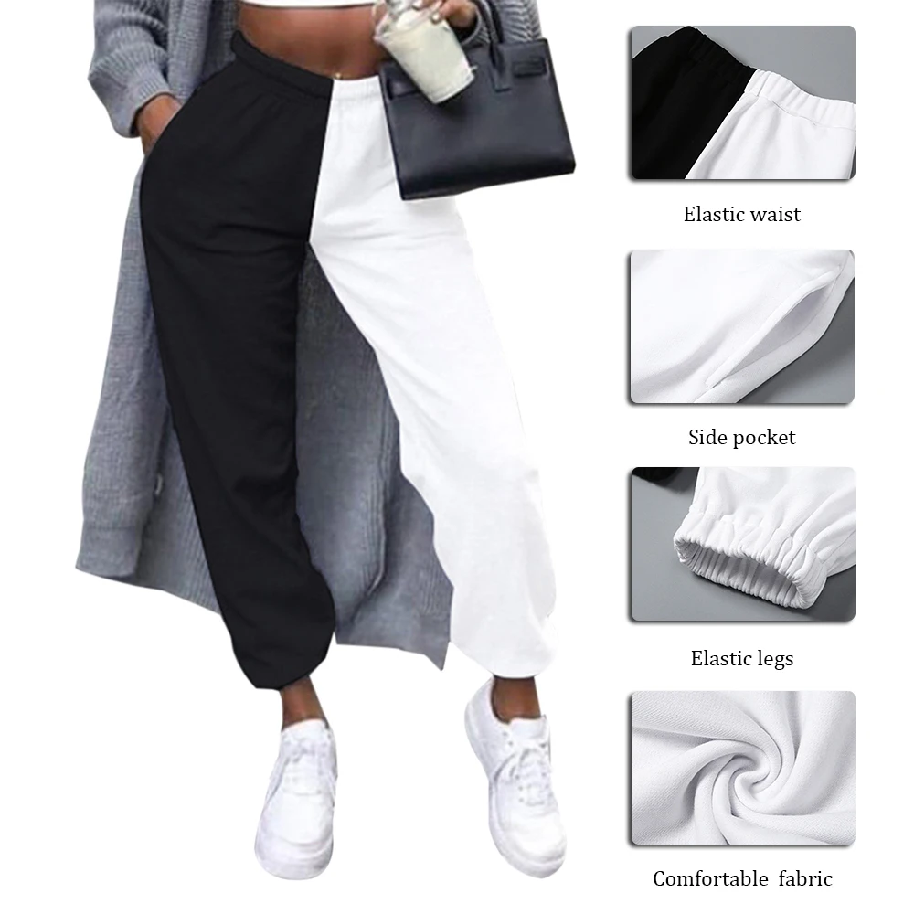 

NIBESSER 2021 Black high waist jogger pants women sweat pants winter color block pants women korean sweatpants streetwear