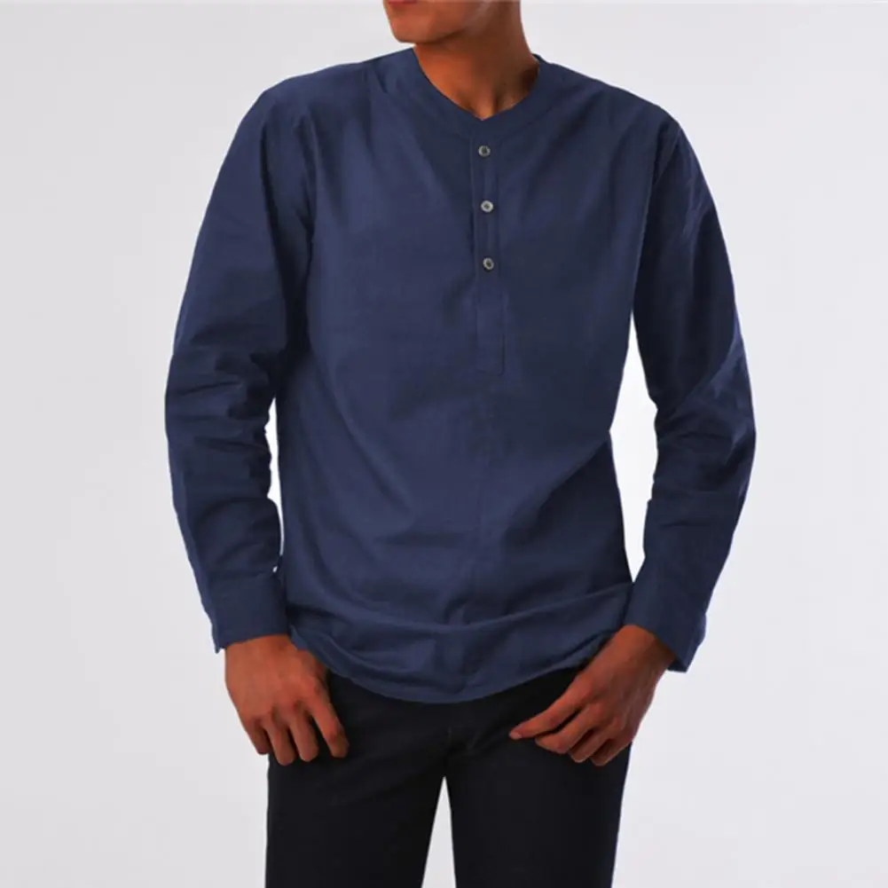 

Shrink Resistant Long Sleeve V Neck Men Shirt Soft Solid Color Slim Fits Casual Shirts Skin-friendly Soft Pullover Top