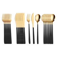 24pcs black gold cutlery set 304 stainless steel dinner fork knife spoon dinnerware set silverware tableware kitchen utensils