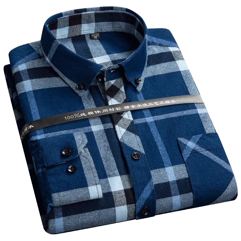 100% Cotton Man's Casual Plaid Shirt Sanding Fabric Flannel S to 6xl Warm Oversized Shirts for Male Long Sleeve with Pocket New