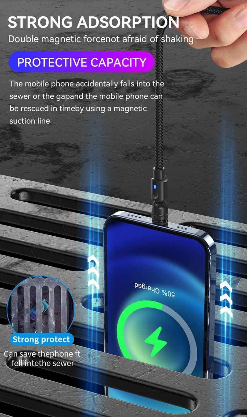 Newest 540 Degree Roating Magnetic Cable Micro USB Type C Phone For IPhone11 Pro XS Max Samsung Xiaomi Cord Wire | Мобильные