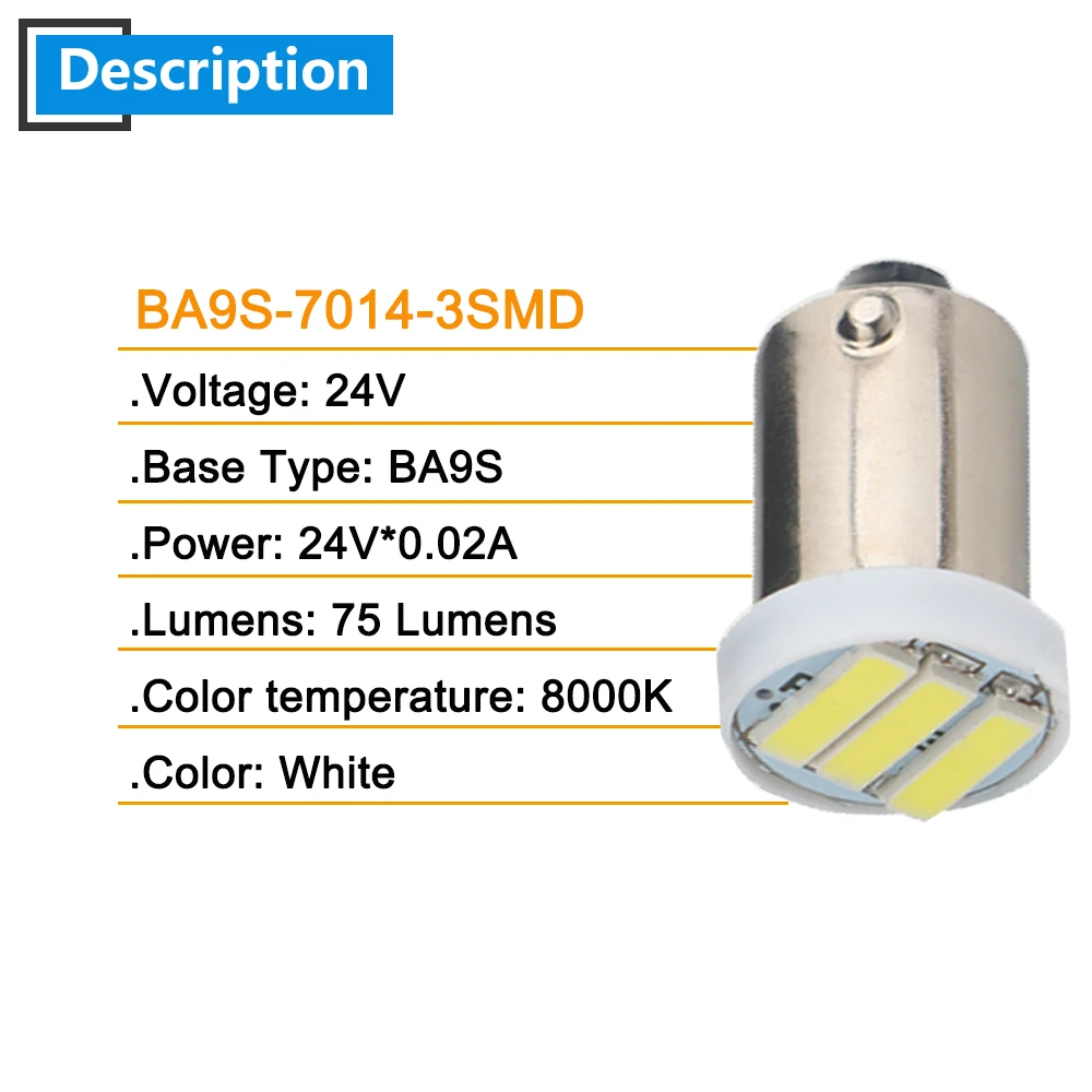 10 шт. DC 24 В T11 T4W BA9S 7014 3 SMD светодиодные лампы сменный задний фонарь для автомобиля