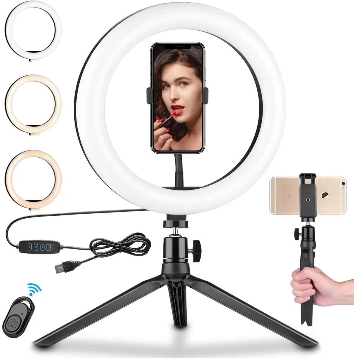 

Tripod Stand Phone Holder Selfie LED Dimmable Ringlight Makeup Live Vlog Streaming YouTube 10" Photography Lamp Fill Ring Light